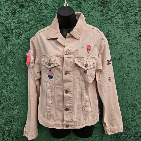 Lea & Viola Light Pink Embroidered Jean Jacket - Picture 2 of 12